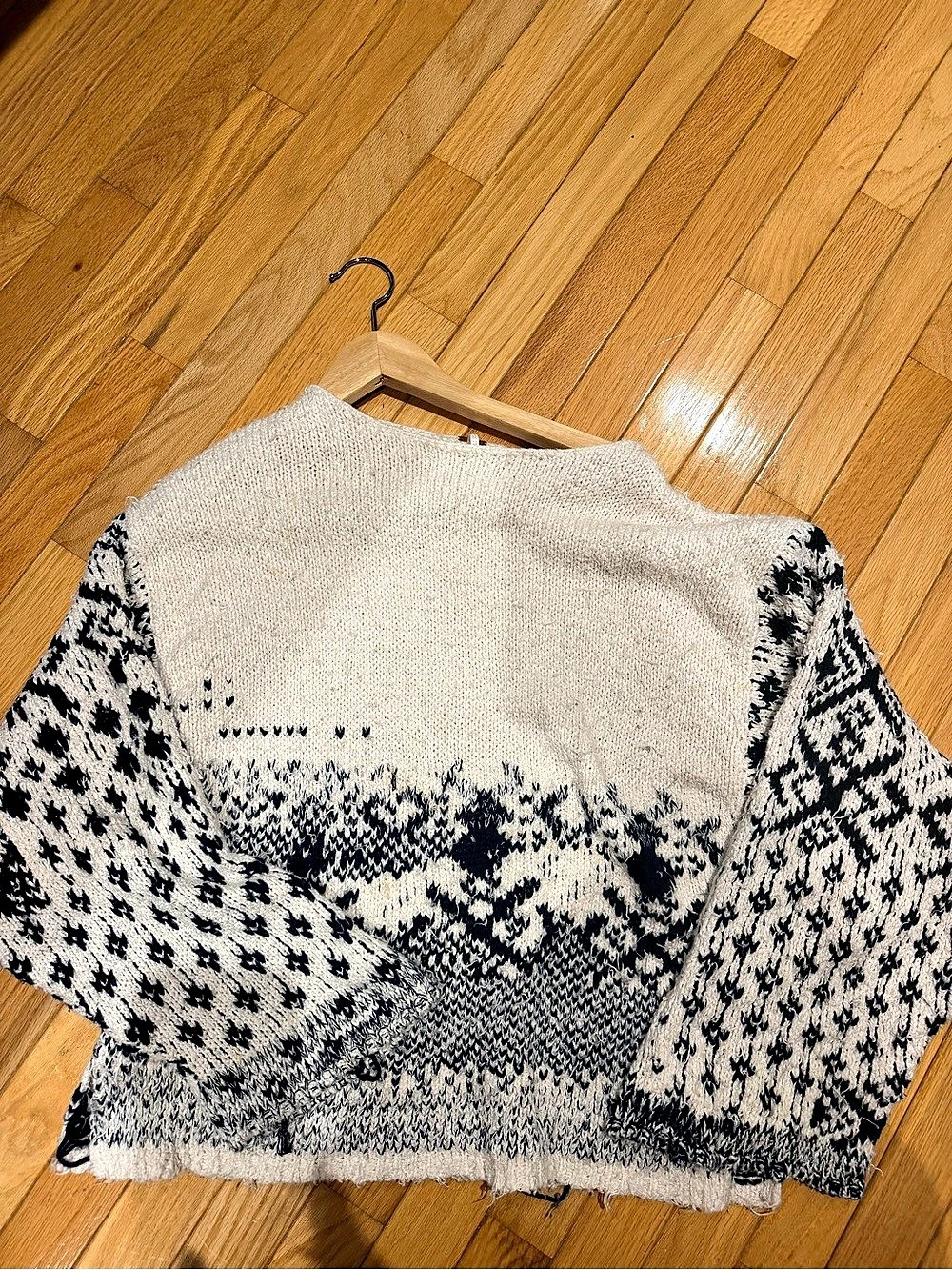Free People Midnight Beach Pullover Fair Isle Sweater in Cream & Black